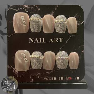 Light Lavender and Silver Short Square Press On Nails  - Size Medium